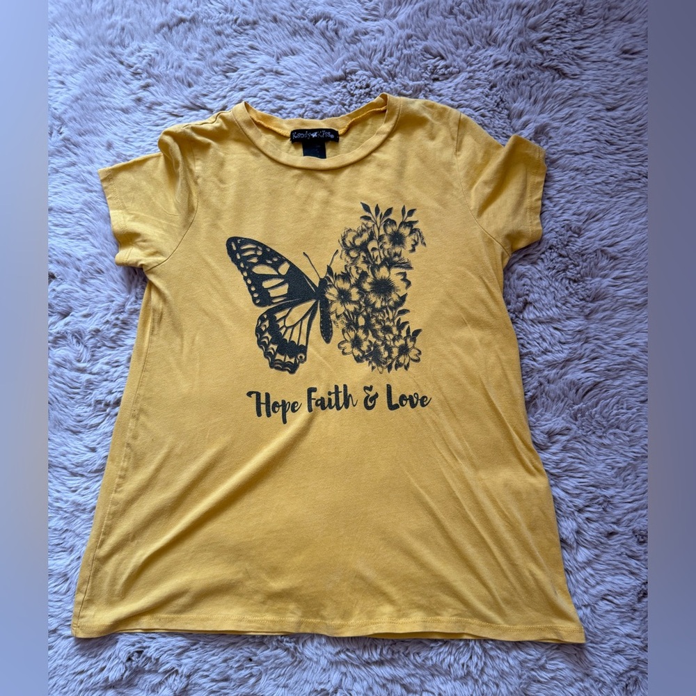Yellow Graphic Tee with Butterfly Design
